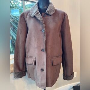 Lands’ End Sherpa Lined Brown Faux Suede Shearling Jacket Women's Size XL(18-20)
